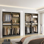 Unikito 100 Inch Large Closet System, 8.3FT Wood Closet Organizer Kit with 8 Hanging Rods, Adjustable Walk in Wardrobe Closet Tower, Sturdy Luxury Clothes Garment Rack, Easy Assembly, Set of 4, Black