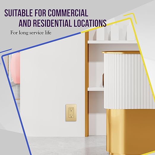 ENERLITES, Gold Elite Series Decorator Receptacle Outlet Child Safe Tamper-Resistant, Self-Grounding, 2-Pole, Residential Grade, 15A 125V, UL Listed, 61501-TR-GD