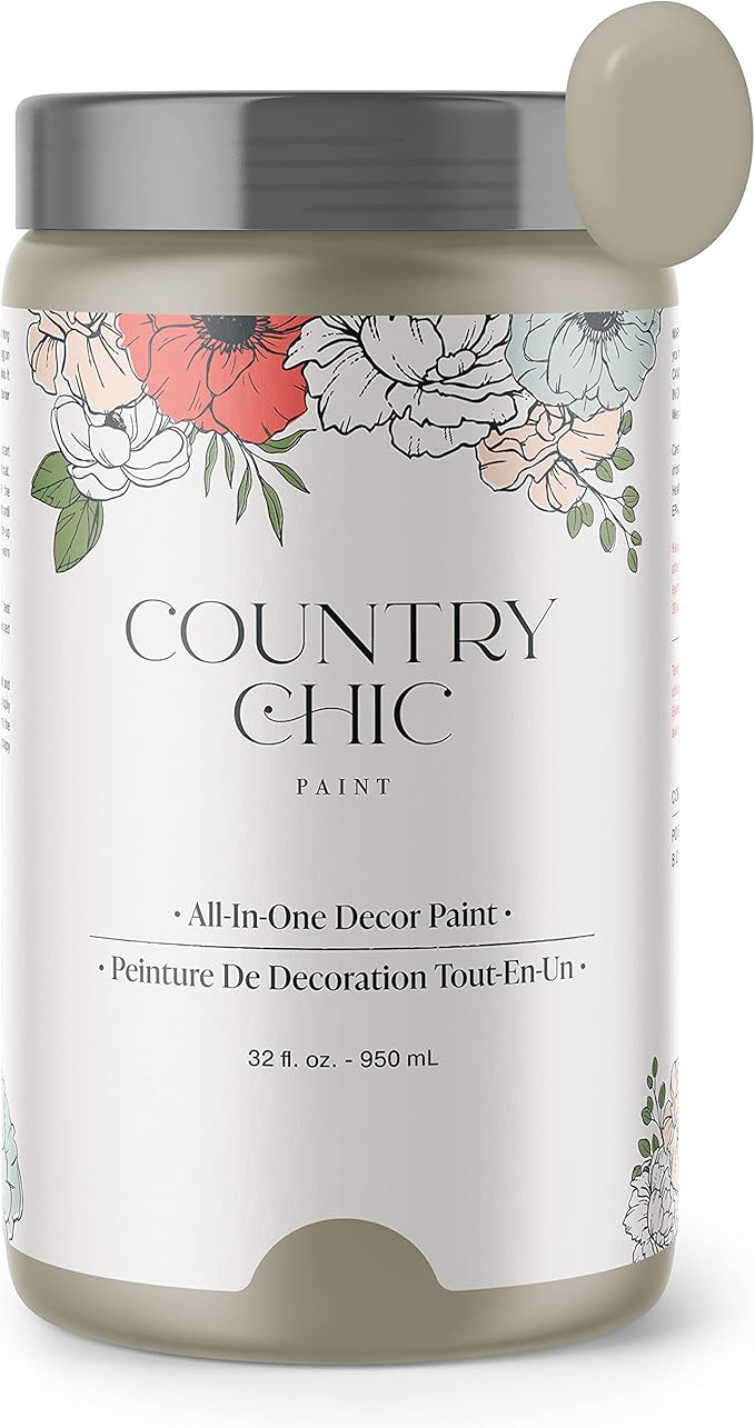 Country Chic All-in-One Chalk Paint for Furniture, Cabinets, Home Decor, Eco-Friendly, Matte Finish, Built-In Primer & Top Coat for Wood, Metal - Soiree (Beige Taupe) - Quart 32 oz (950 ml)