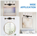MELUCEE Bathroom Vanity Light Black 4 Lights with Ribbed Clear Glass Shade, Vanity Lighting Fixtures Over Mirror Farmhouse Bathroom Wall Lights for Powder Room Kitchen Foyer, E12 Base