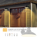 Dusk to Dawn Sensor Outdoor Barn Light Fixtures, 12.3 Inch Dome Farmhouse Outdoor Wall Sconces, Gooseneck Exterior Wall Mount Lights, Industrial Black White Wall Lanterns for Porch, DDRZ004-2 BK+WH