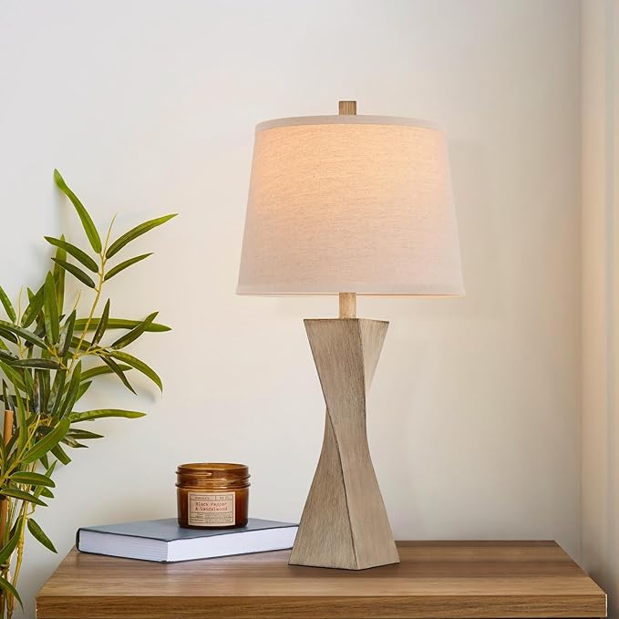Bedside Lamps Set of 2 Unique Modern Vintage Table Lamp Rustic Farmhouse Desk Lamps for Living Room End Tables Bulb Not Included, Linen Shade, 26.5 in,Grey