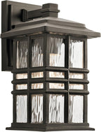 Kichler Beacon Square 1-Light Outdoor Wall Light in Olde Bronze, Clear Hammered Glass Shade, (6.5" W x 12" H x 7.5" D), 49829OZ