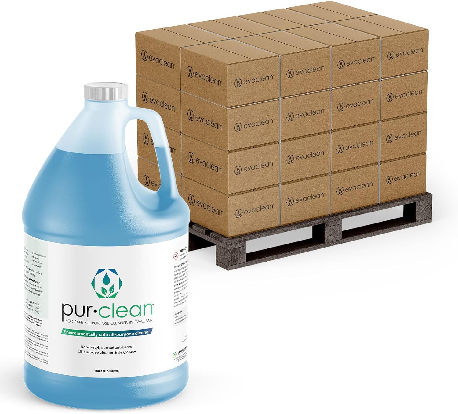 EvaClean PurClean All Purpose Cleaner – 192 One Gallon Bottles, 48 Cases per Pallet, 1:50 Dilution, Biodegradable Degreaser, For Hospitals, Hotels, Schools, Daily Use, Mop, Spray, Wash, Lemon Scent