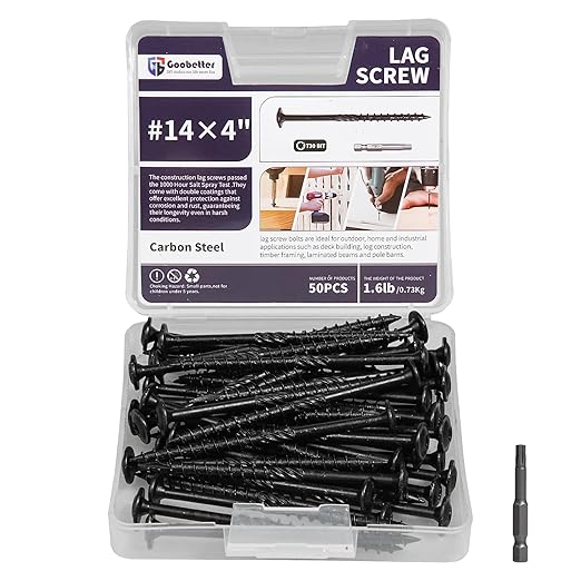Lag Screws 4 Inch, 50PCS Heavy Duty Construction Screw, Structural Wood Screw #14 x 4, Rust Resistant, Washer Head, Black Coated Exterior Wood/Lag Screws Hex Socket