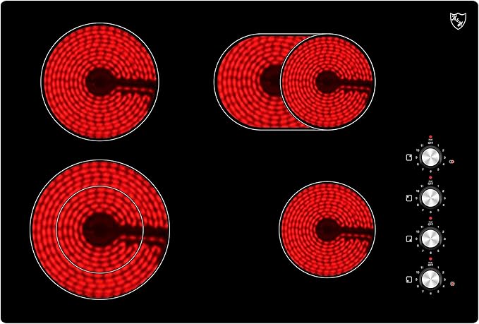 K&H 4 Burner 30 Inch Built-in Electric Stove Top Radiant Ceramic Cooktop Knob Control 240V 7200W CE30-7206K