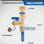 Isolator Tankless Water Heater Valve Kit with Pressure Relief Valve, 3/4 Inch IPS Water Heater Flush Kit, Clean Brass