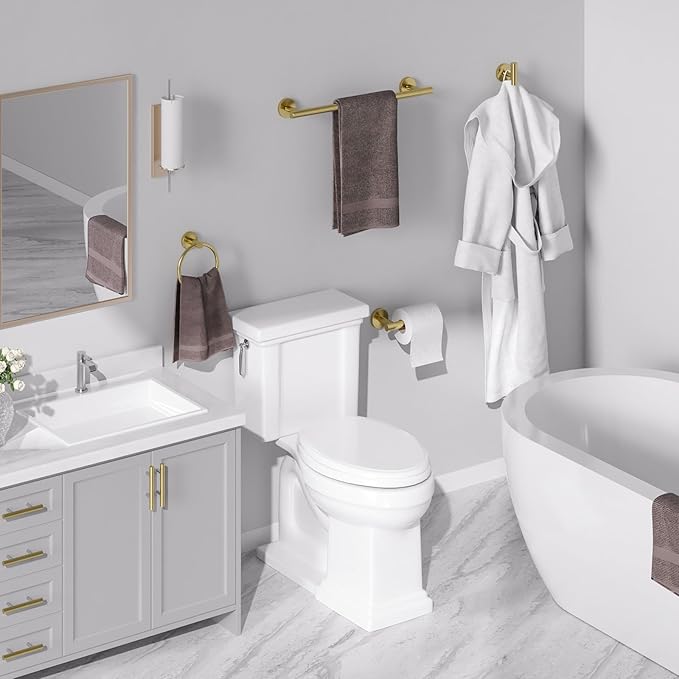 USHOWER Brushed Gold Bathroom Accessories Set, 18-Inch Towel Bar Set Wall Mounted, Durable SUS304 Stainless Steel Bathroom Hardware Set, 4-Piece