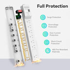 PLUGTUL Surge Protector 20FT (980 Joules), Flat Plug Power Strip, Extension Cord with Multiple Outlets, 7 Outlets, ETL Listed, 14 Gauge, Wall Mountable for Home Office Garage, White