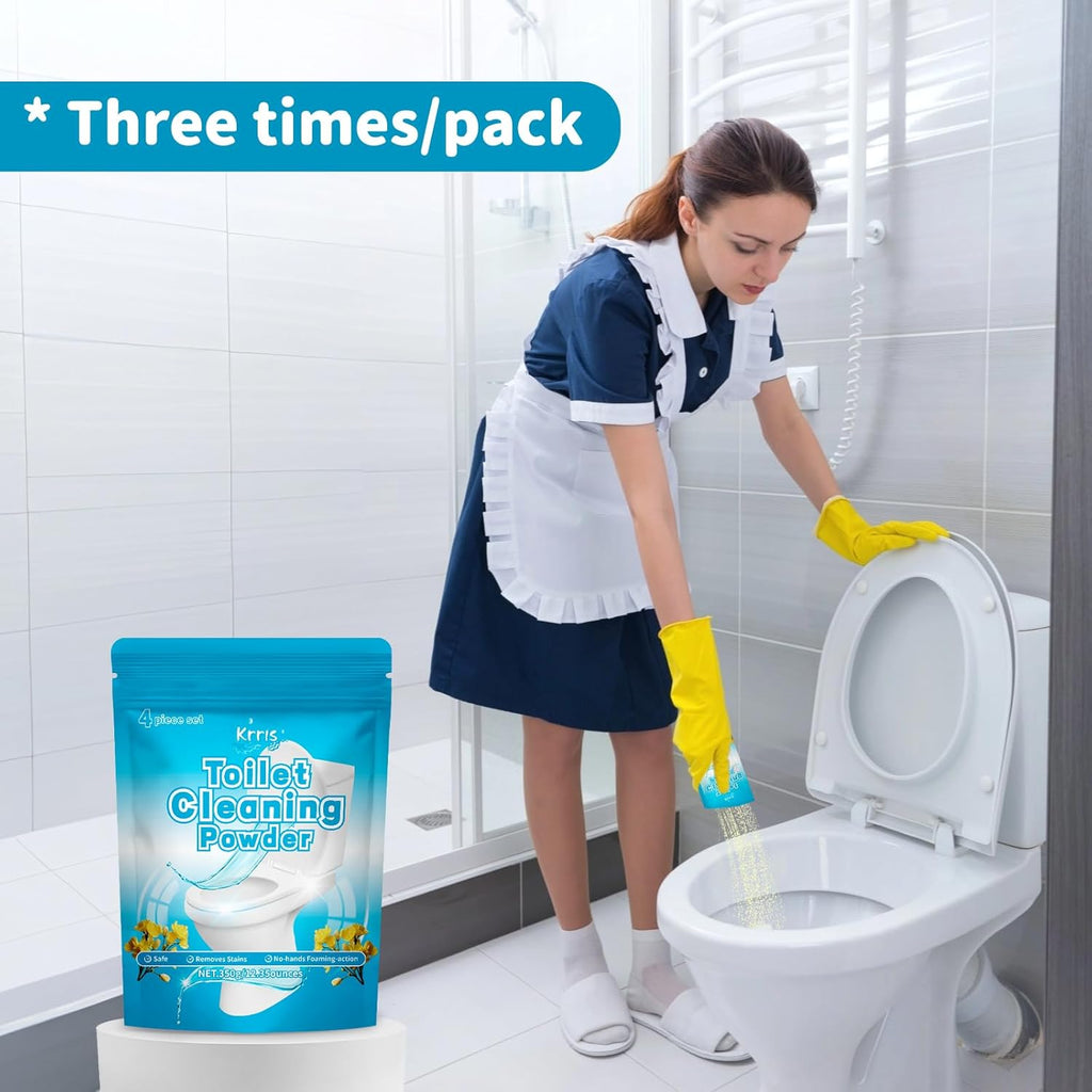 Toilet Bowl Cleaner Powder - Self-Activating Toilet Cleaner for Stubborn Stains & Limescale, Deep Cleaning Foam with Daylily Fragrance, Safe Toilet Cleaning Supplies (4 Packs × 3 oz)