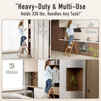 3 Step Ladder,Aluminum Folding Step Stool for Adults,Step Ladder with Wide Anti-Slip Pedal,330 lbs Capacity for Home,Office,Kitchen,Library(Woodgrain