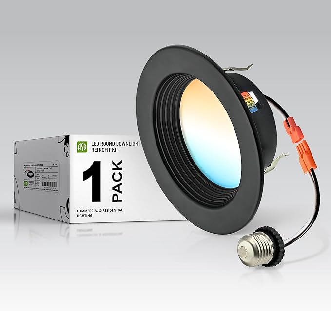 ASD 4 Inch Retrofit LED Recessed Lighting | Metal Trim Black 10W 849LM 120V 2700K-5000K Adjustable Ceiling Downlights | Triac Dimmable Wet Rated Room Can Lights, ETL Energy Star