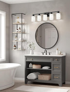 DORESshop 5-Light Black Bathroom Light Fixture Over Mirror with Milk Glass Shade, Modern Vanity Lights for Hallway Living Room Bedroom, ETL Listed