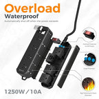Outdoor Power Strip Weatherproof, 25 FT Extension Cord, Diivoo Waterproof Surge Protector with 4 Outlets 1250W Shockproof Overload Protection, Flat Plug, Black
