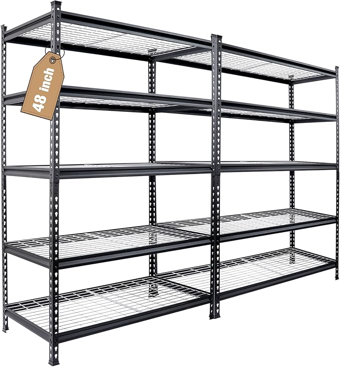WORKPRO 5-Tier Metal Shelving Unit, 48”W x 24”D x 72”H, Heavy Duty Adjustable Storage Rack, 4000 lbs Load Capacity (Total), for Garage, Basement, Warehouse, 2 Pack