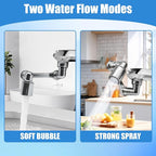 1080° Swivel Faucet Extender, 2 PCS Sink Aerator Attachment with Dual Spray Modes, Rotatable Robotic Arm for Kitchen and Bathroom, Splash Filter Extension for Hand, Face, and Hair Washing