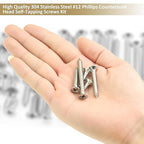 56 Pieces #12 x 3/4" 1" 1-1/4" 1-1/2" 2" Phillips Countersunk Head Self-Tapping Screws, Wood Screws Assortment Kit, 304 Stainless Steel