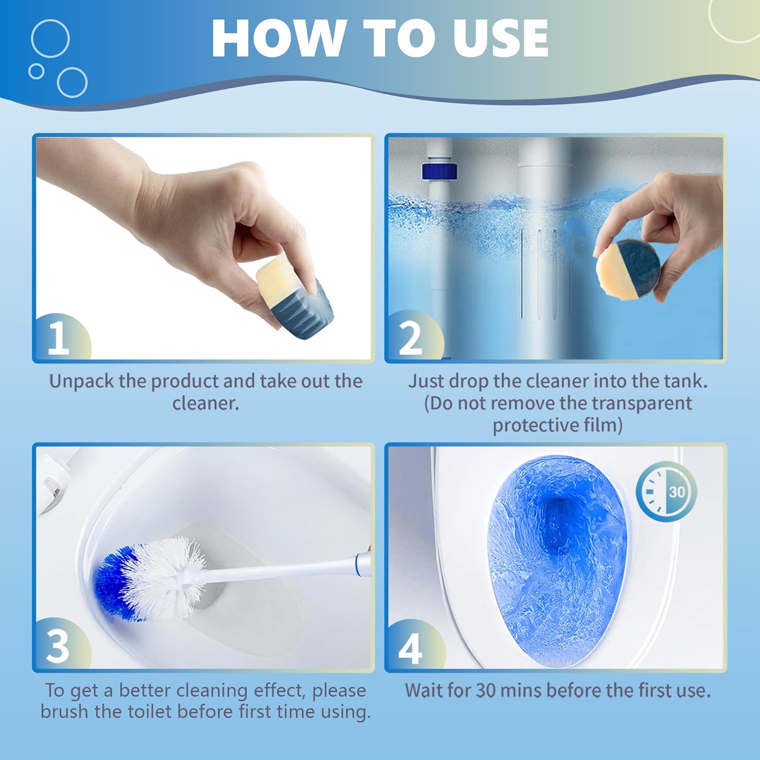 Toilet Bowl Cleaner Tablets, Automatic Toilet Bowl Cleaners, Long-Lasting Toilet Tabs Drop in Tank for Deodorizing & Descaling, Blue & Yellow, 12 Packs