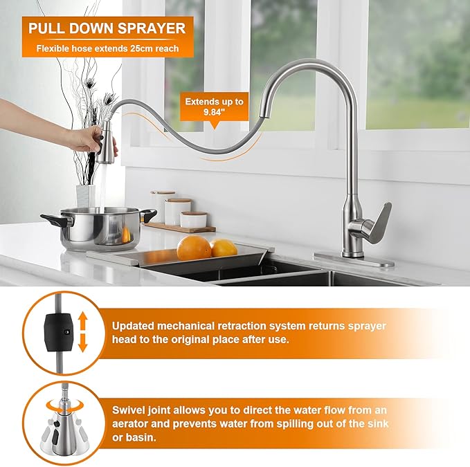 Touch Kitchen Faucet,KEER Smart Kitchen Sink Faucet with Pull Down Sprayer, Touch on Activated Kitchen Bar Sink Faucet Brushed Nickel, Stainless Steel