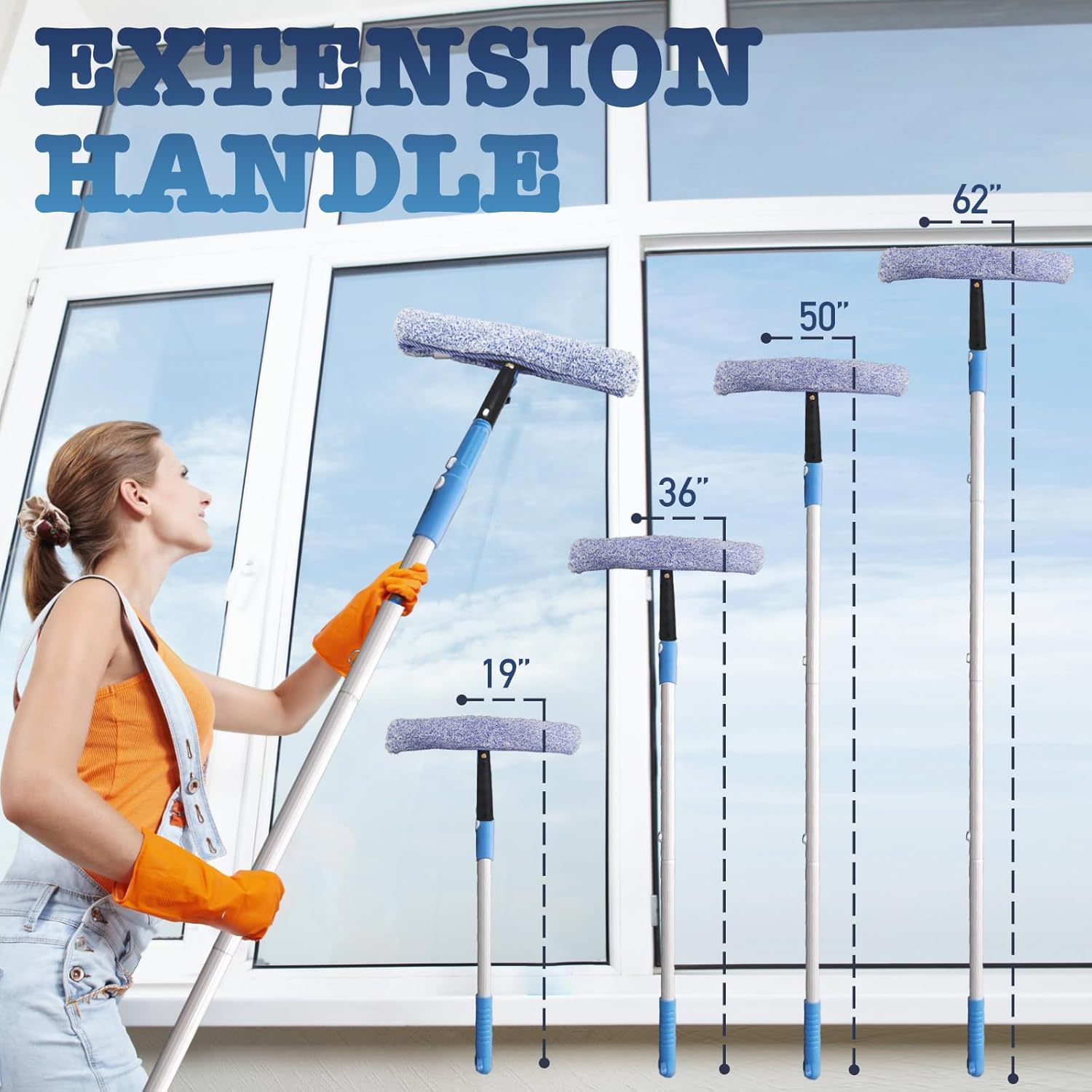 Window Cleaning Kit with Storage Bucket,Window Washing Kit with 4.5Ft Extension Pole,Scrubber,Spray Bottle,Duster Cloth,Squeegee with Rotating Head,Professional Window Cleaning Squeegee Kit