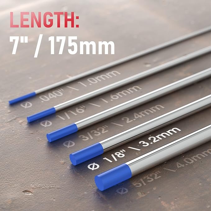 YESWELDER TIG Welding Tungsten Electrode 2% Lanthanated 1/8" x 7" (Blue, WL20/EWLa-2) 10-pk