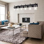 BONLICHT Transitional Bath Vanity Light Fixture 6 Light Black Wall Sconce Bathroom Lighting with Clear Hammered Glass, Industrial Farmhouse Metal Wall Mount Light for Kitchen Living Room Dining Room