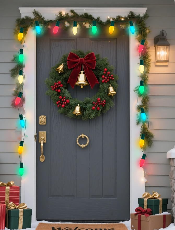 25 Pack C9 Multicolor Christmas Light Bulbs, C9 Incandescent Replacement Bulbs for Christmas String Light, Candle Lamps, E17 Intermediate Base, 7Watt