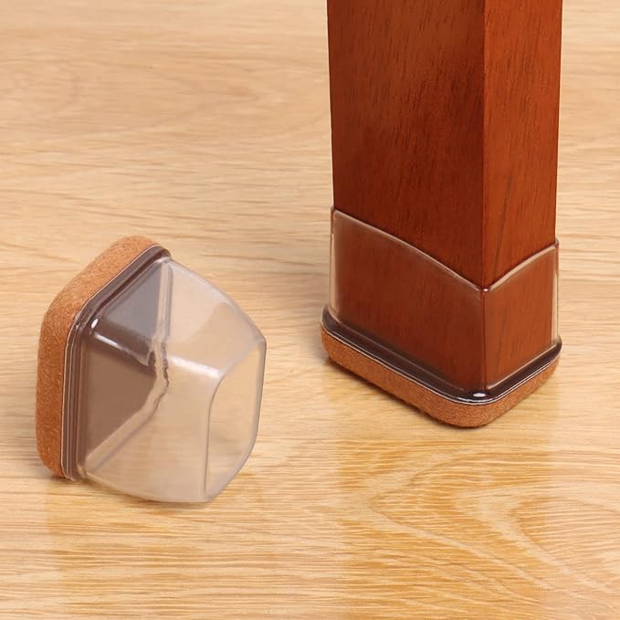 Ezprotekt 8 Pcs Rectangle Clear Silicone Chair Leg Floor Protectors, Rectangle Felt Felt Furniture Pads Caps Covers for Chair Table Desk, Anti- Scratches and No Noise (Fit L :1.3-1.7", W: 0.6-0.9")