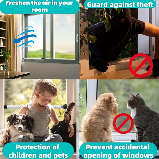 Window Security Bar, 2-in-1 Adjustable 17.9 to 51 Inch Slidingdoor Security Bar Security Bar for Home Pet Children Women Security Balcony Sliding Door Patio Door Security Apartment Window White