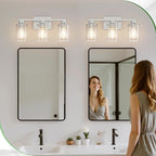 DORESshop 17 Inch Bathroom Light Fixtures, 3-Light Chrome Bathroom Lighting Fixtures Over Mirror with Clear Glass Shade, Vanity Lights for Living Room Bedroom