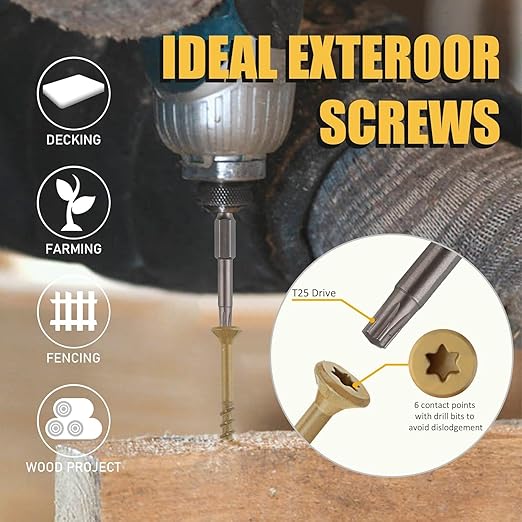 WELLOCKS Deck Screws, Wood Screws, Tan, Superior Rust Resistant, Epoxy Coated, Above 1000 Hour Salt Spray Coating T25 Torx Star Bit Included for Outdoor Wood Fence (Trial Size 0.44LBS, #8×1")