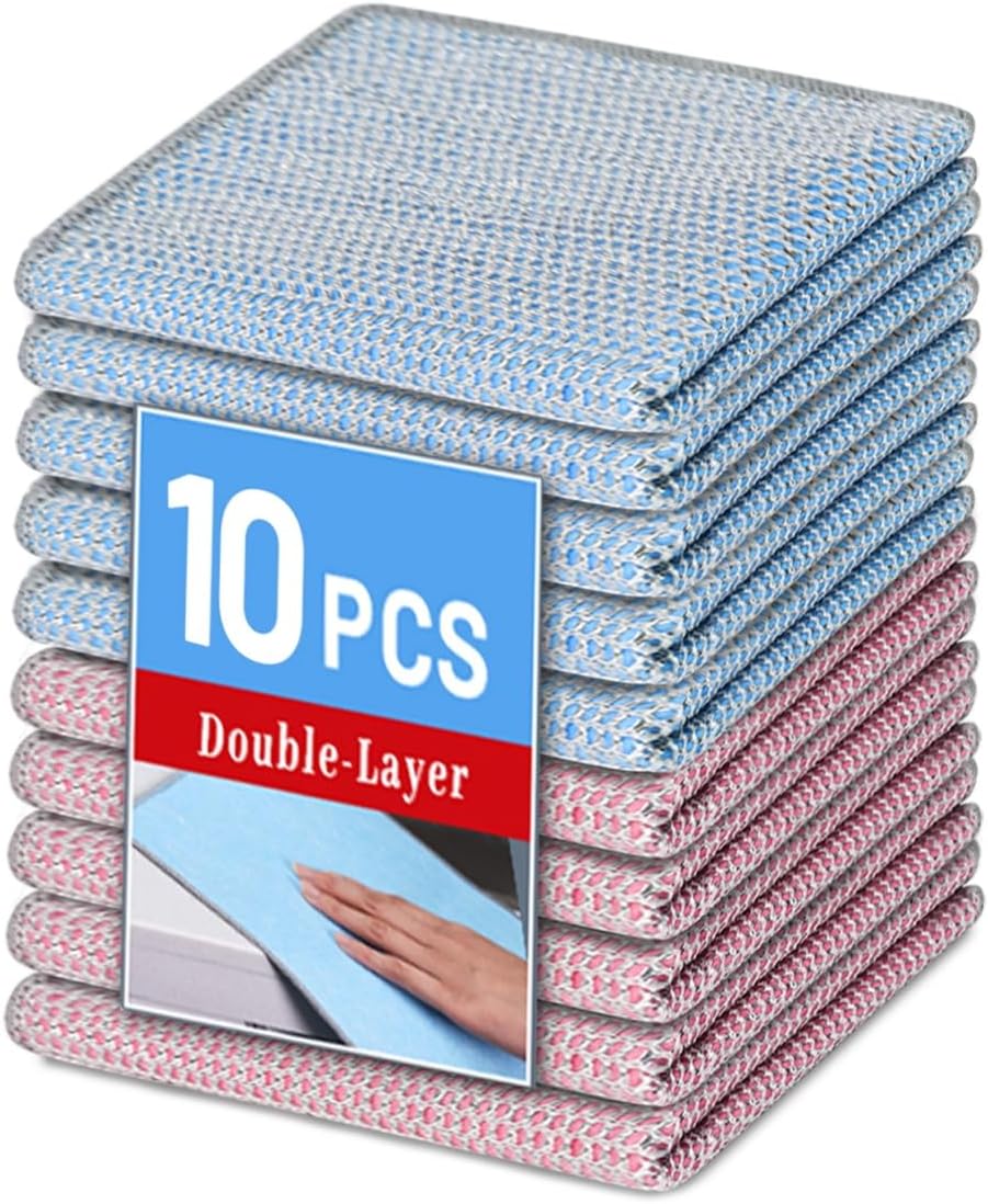 10PCS Non-Scratch Multipurpose Steel Wire Dishcloths - Reusable Quick-Dry Odor-Free Scrub Cloths for Dishes, Kitchen Cleaning Cloths for Cookware, Sinks, Stove Tops(9.84X9.84)