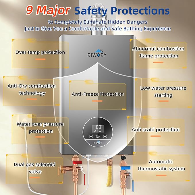 102000 BTU Natural Gas Tankless Water Heater, Max 4.3 GPM Intelligent Constant Indoor Instant Gas On Demand Hot Water Heater Tankless with Freeze Protection, 3/4" NPT, for 3-4 Water Points