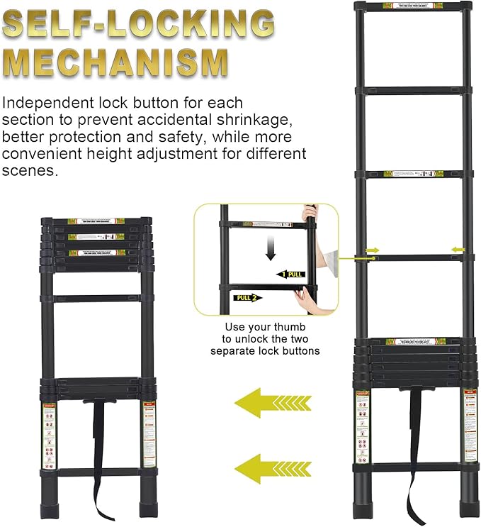 RIKADE Telescoping Ladder 10.5FT & Attic Ladder, Heavy Duty Aluminum with Non-Slip Feet, 330lb Capacity for RV, Attic, Roof & Multi-Surface Use