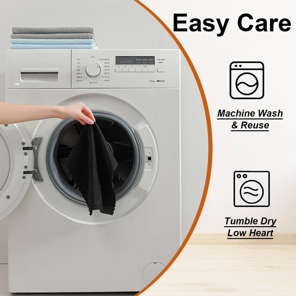 80 Pack Microfiber Cleaning Cloth Roll,Lint Free Rags & Tear Away Reusable Towels Washable Scratch,Ultra Absorbent Dish Rags(12" x 12") for Car Kitchen Home Garage-Black