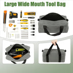 Small Tool Bag,Close Top Wide Mouth Tool Organizer Bag,Large Capacity Tool Bags for Men,Canvas Tool Storage Bag for Storage Handbag for Screwdrivers,Wrench,Pliers Hand Tools (Gray, 18 Inch)