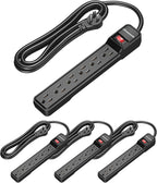 DEWENWILS 6 Foot Long Power Strip, 6-Outlet Power Strip 6FT, 15 Amp Circuit Breaker, Low Profile Flat Plug, Surge Protector for Office, Living Room, Bedroom, 4 Pack, Wall Mount, Black