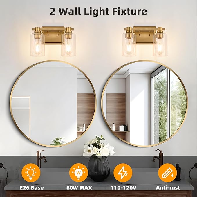 2 Lights Bathroom Lighting Fixtures Over Mirror Gold Bathroom Vanity Light Fixture Farmhouse Vanity Light Vintage for Bedroom Living Room Hallway
