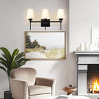 Bathroom Vanity Light Fixtures Brushed Black Over Mirror with Milk Glass Shade Wall Sconce Lighting Lamp Bath 3-Lights (Exclude E26 Bulb)