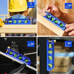 WORKPRO 8-Inch Magnetic Torpedo Level, Aluminum Alloy Construction, 4 Bubble Vials for 0°/90°/45°/30° Measurements, Cobalt Blue