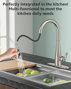 Mbillion Universal Brushed Nickel Kitchen Faucet Sprayer Head Replacement – 3-Function Pull-Down Nozzle with 14 Adapters – Fits Moen, Delta, Kohler, WEWE & American Standard