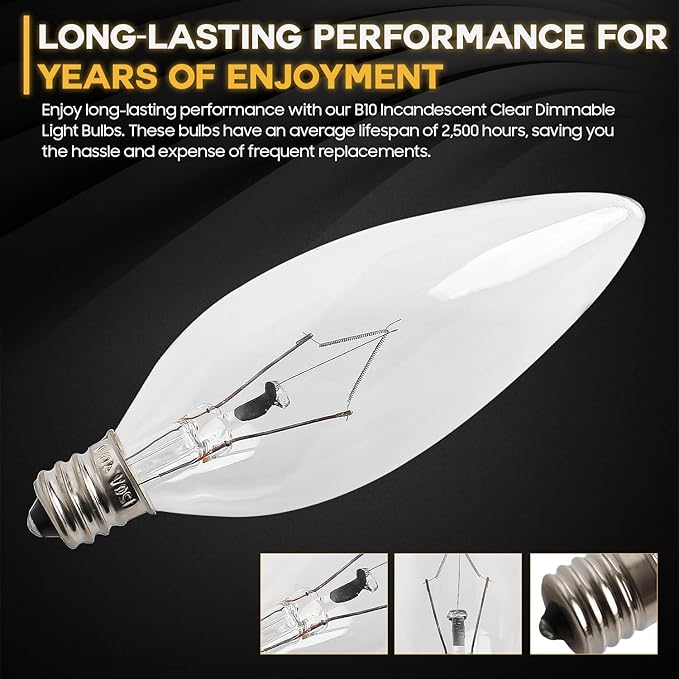 Seentech 12 Pack 60W 120V E12 Base B10 CTC Incandescent Light Bulbs, Transparent Candle Light Bulbs Perfect for Chandeliers, Ceiling Fan Lights, Pendants, Fireplace, Dimmable, Warm White 2700K