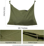 Hanging Linen Laundry Bag, 100% Pure Flax Linen Over The Door Hamper with Bottom Zipper for Laundry Room, Household Dirty Cloth Storage Organizer Bag, Army Green