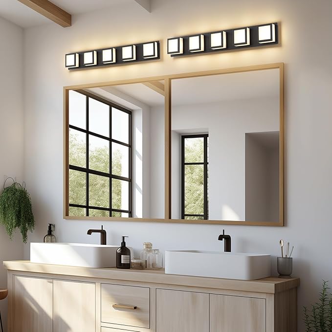 5-Light Bathroom Lighting Fixtures Over Mirror (5CCT, Dimmable), Black Led Modern Vanity Light for Bathroom (3000K/3500K/4000K/5000K/6000K)