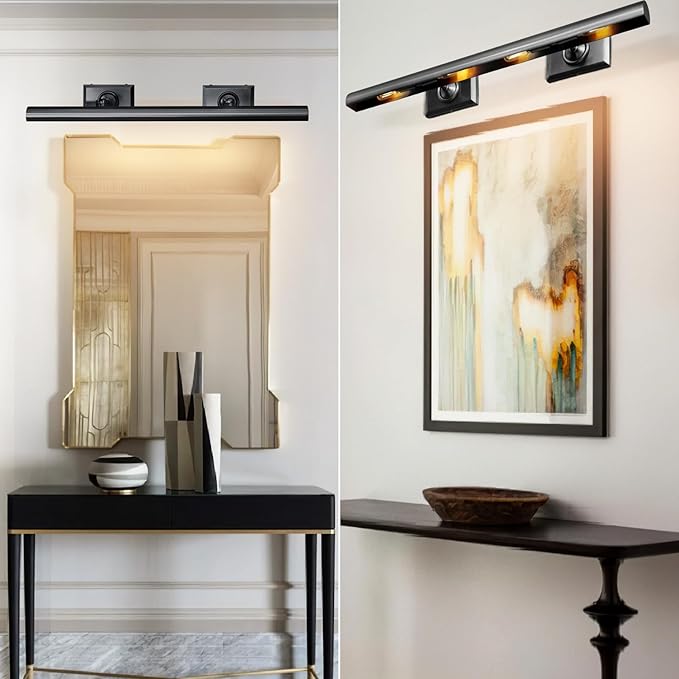 Picture Light, 30in Hardwired Picture Lights for Wall, Dimmable Poster Paintings Frames Light, Brass 4 Lighting Wall Sconces for Art Display Gallery Bathroom Living-Included Bulbs(Black)