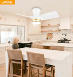 30" White low profile Ceiling Fan with Light, with Gold Trim Ring, Large Air Volume, flush mount ceiling fan for Bedroom Kitchen Dining room Patio