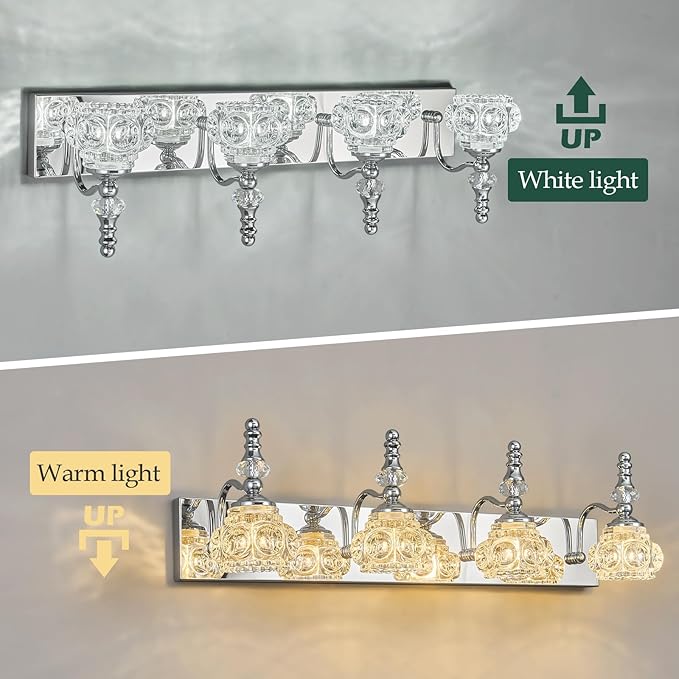 4-Light Vintage Bathroom Vanity Light Fixture Industrial Chrome with Glass Shade Vanity Light Fixtures Over Mirror Glass Bathroom Vanity Lighting Fixtures G9 Bulb Wall Lights