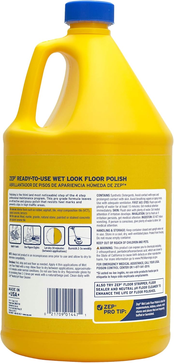 Zep Wet-Look Floor Polish - 1 Gallon ZUWLFF128 - Long Lasting Shine