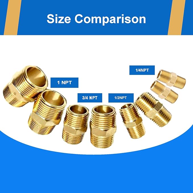 4PCS Hex Nipple 1"NPT x 1" NPT Male Solid Brass Pipe Fitting, 1 inch Brass nipple Male Threaded Pipe Adapter Fittings Equal Nipples Connectors Couplings