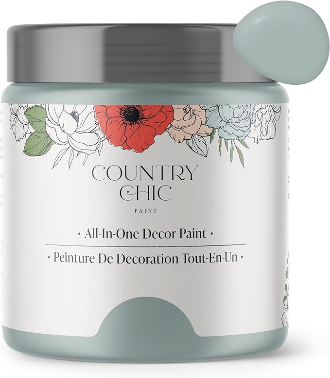 Country Chic All-in-One Chalk Paint for Furniture, Cabinets, Home Decor, Eco-Friendly, Matte Finish, Built-In Primer & Top Coat for Wood, Metal - Elegance (Dusty Blue) - 4 oz (118 ml)